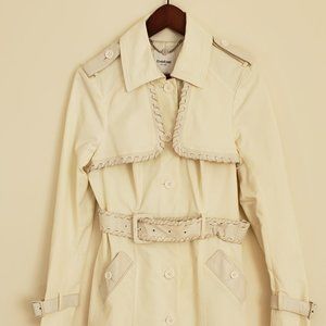 New - BEBE White Trench Coat with Leather Belt